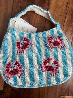 Beaded lulu Striped Blue & Pink Crab Mini Bag